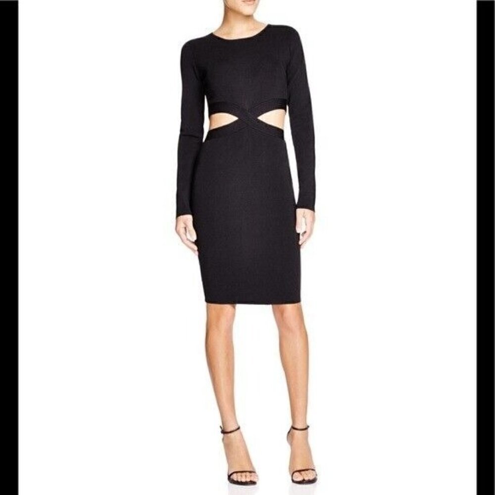 Lucy Paris Black Cut Out Stretch Mini Dress Long Sleeve Size XS